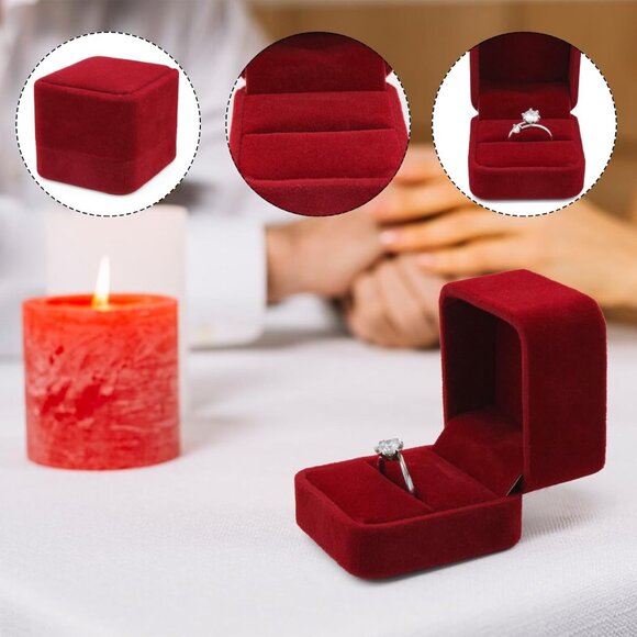Velvet Ring Box Small Engagement Ring Holder Wedding Proposal Jewelry Case Red - Picture 2 of 6
